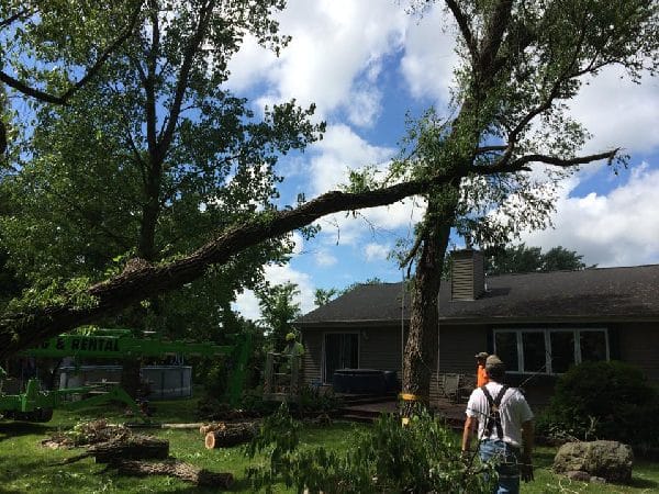 Storm damage in a residential neighborhood.