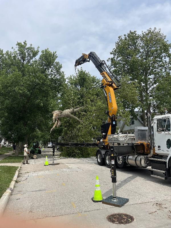 Storm damage in a residential neighborhood.